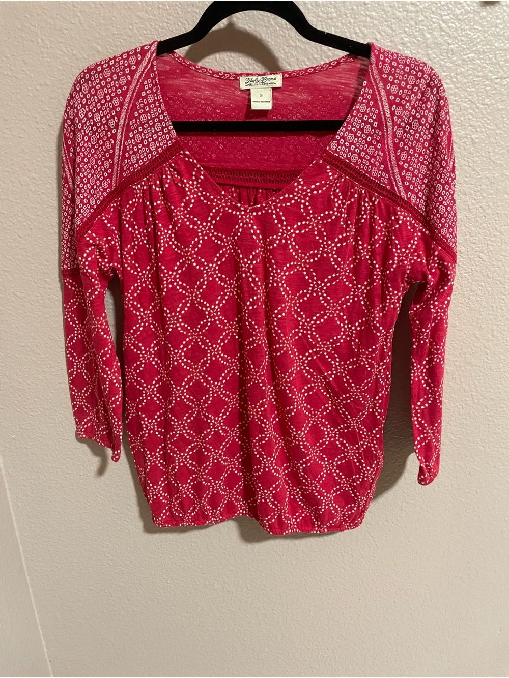 Lucky Brand Pink Geometric Long-Sleeve Women's Top